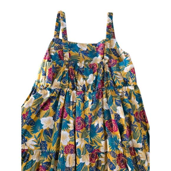 DlP Dress Womens Large Yellow Red Green White Floral Sleeveless Maxi Tiered - Picture 7 of 7